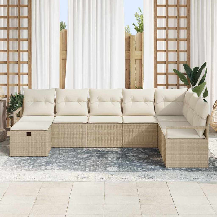Set di divano da giardino in 8 pezzi con cuscini beige in polirattan 3360562