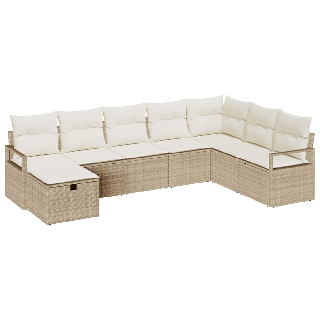 Set di divano da giardino in 8 pezzi con cuscini beige in polirattan 3360562