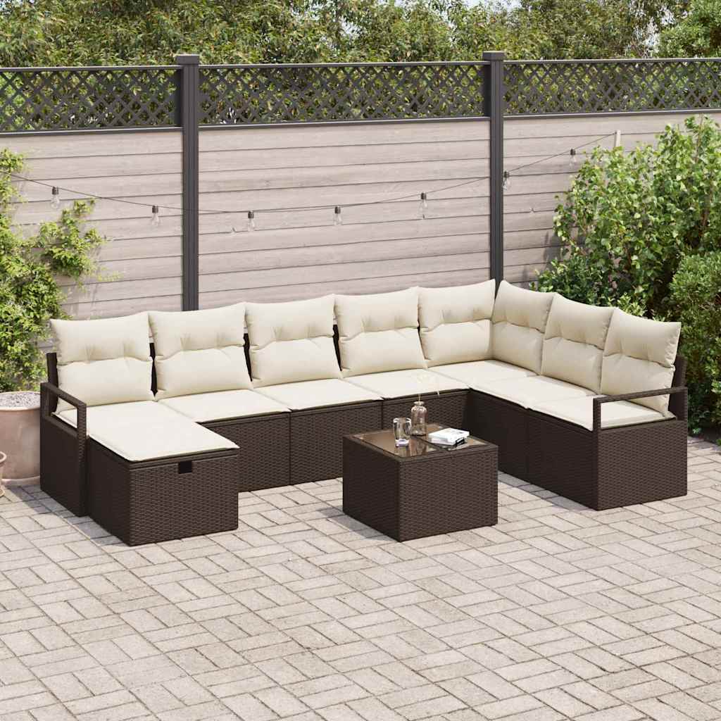Set da Giardino  9 Pezzi con Cuscini Marrone in Polyrattan 3360569