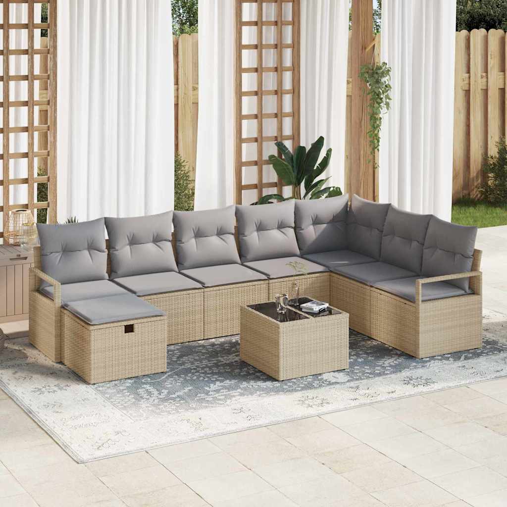 Set Divano da Giardino 9 pcs Beige Poly Rattan 3360571