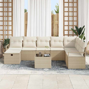 Set di divani da giardino da 9 pezzi con cuscini beige in polyrattan. 3360572