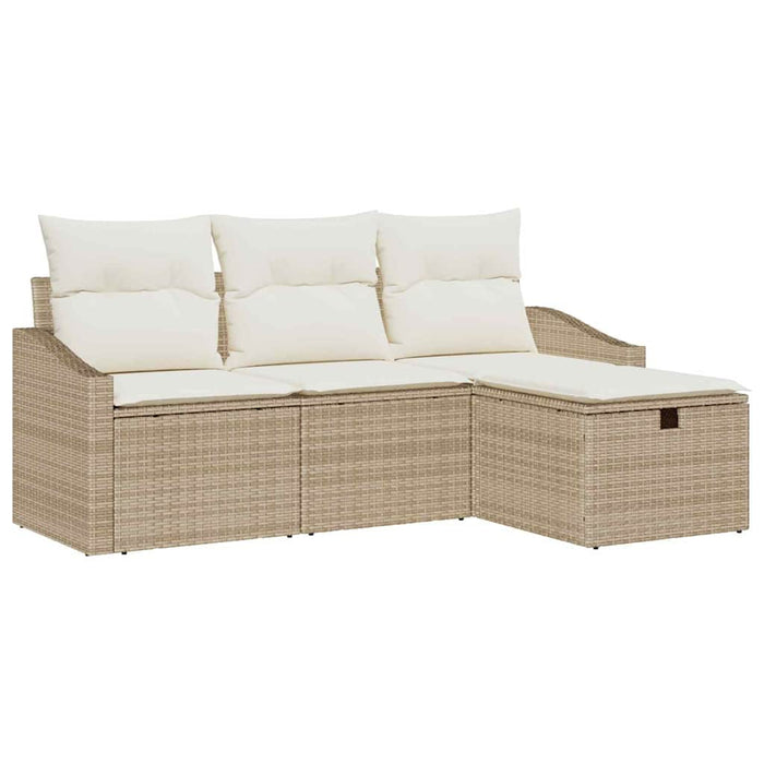 Set Divano da Giardino con cuscino 4 pcs Beige Poly Rattan 3360582