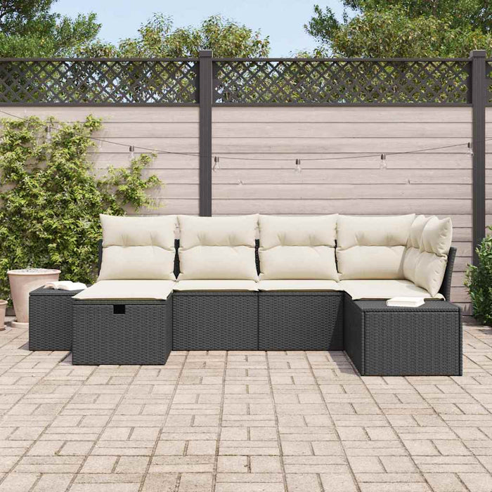 Set Divano da Giardino 6 pcs Nero 55 x 62 x 69 cm Poly Rattan 3360708