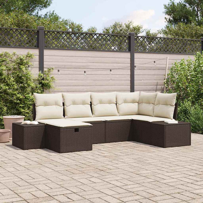 Set Divano da Giardino 6 Pezzi con Cuscini Marrone Rattan PE 3360709
