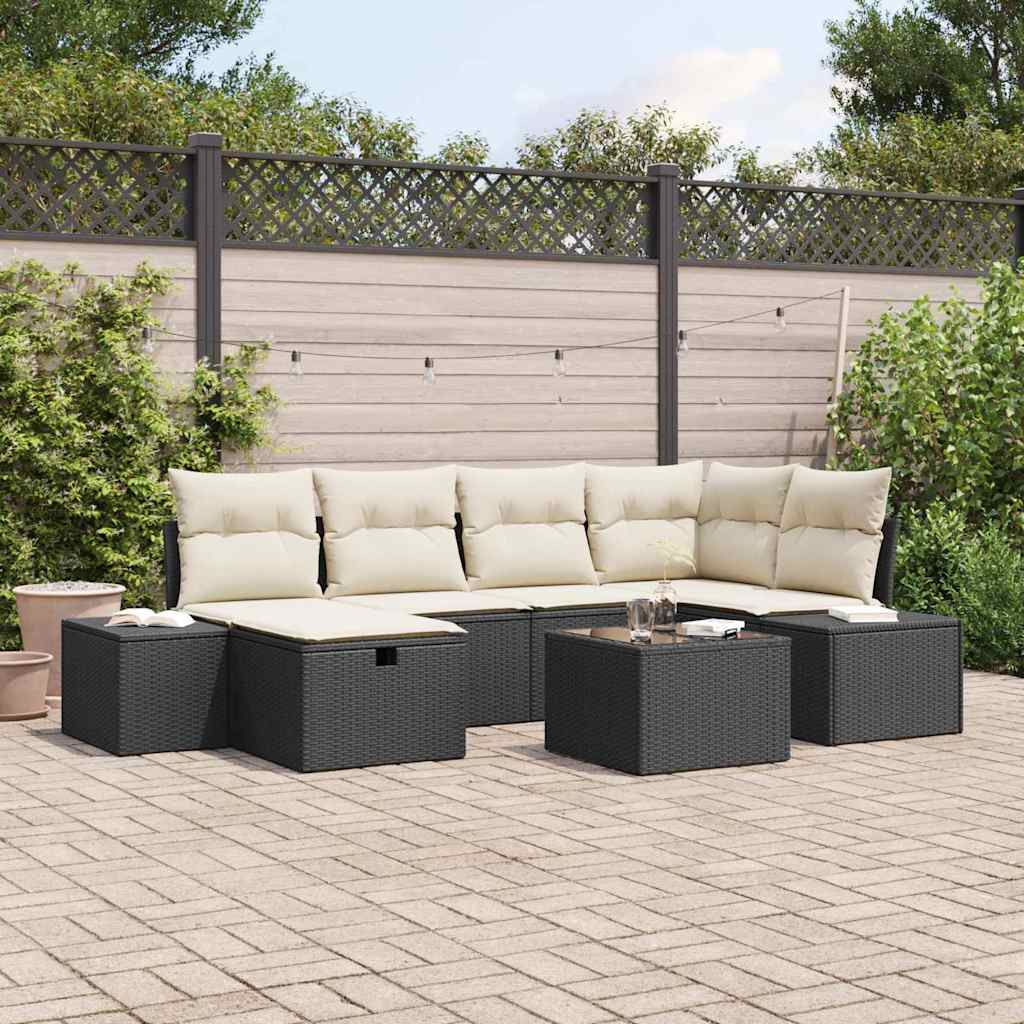 Set Divano da Giardino 7 Pezzi con Cuscini Nero Polyrattan 3360718