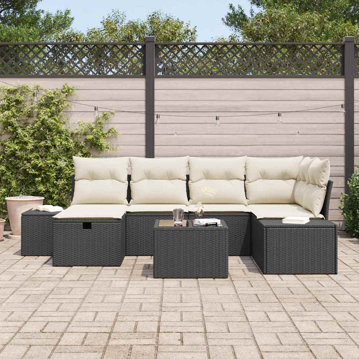 Set Divano da Giardino 7 Pezzi con Cuscini Nero Polyrattan 3360718