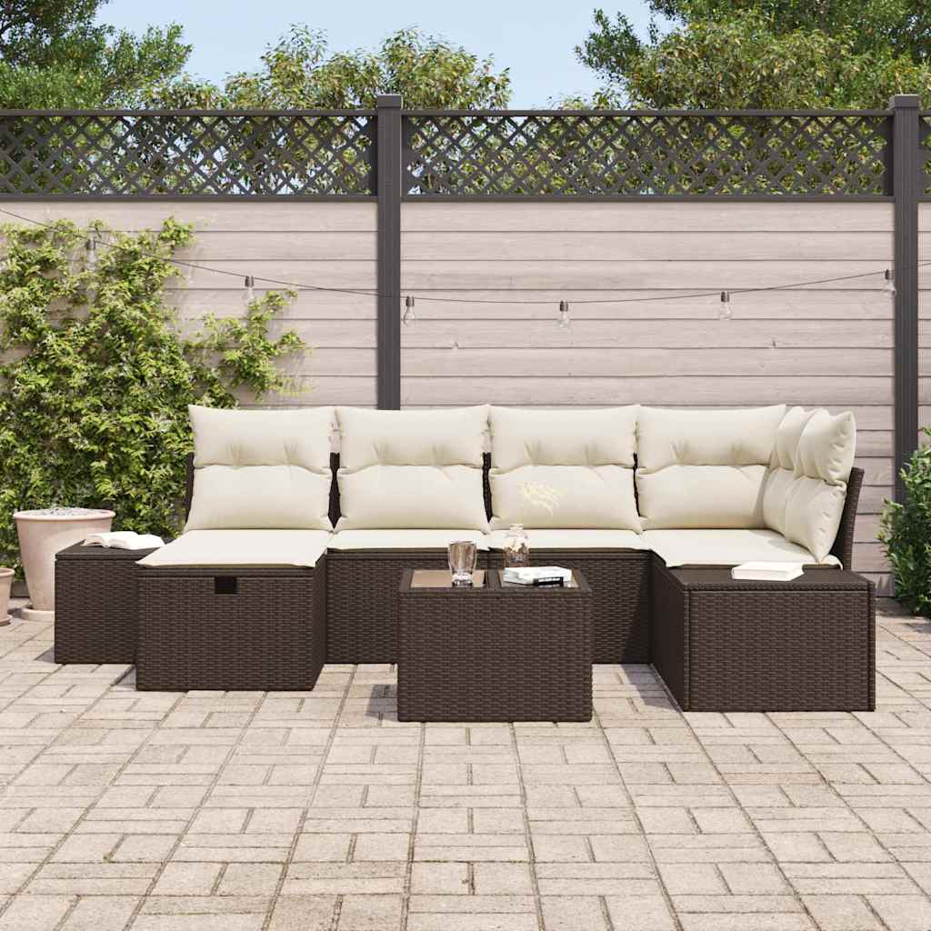 Set di divani da giardino di 7 pezzi con cuscini marroni in polyrattan 3360719