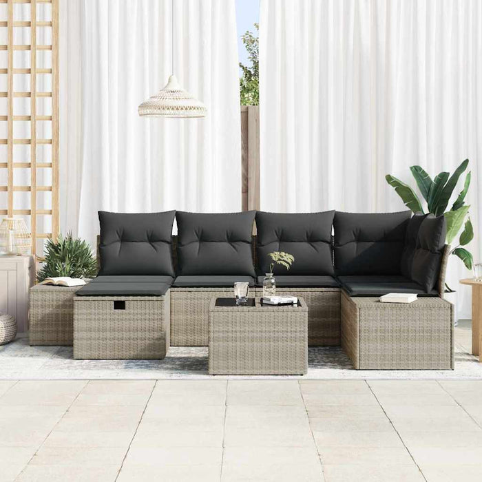 Set divano da giardino da 7 pezzi con cuscini in rattan sintetico grigio chiaro 3360723