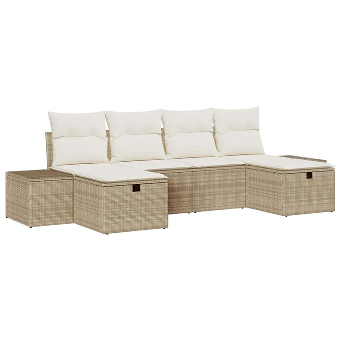 Set di Divani da Giardino in 6 Pezzi con Cuscini in Polyrattan Beige 3360752