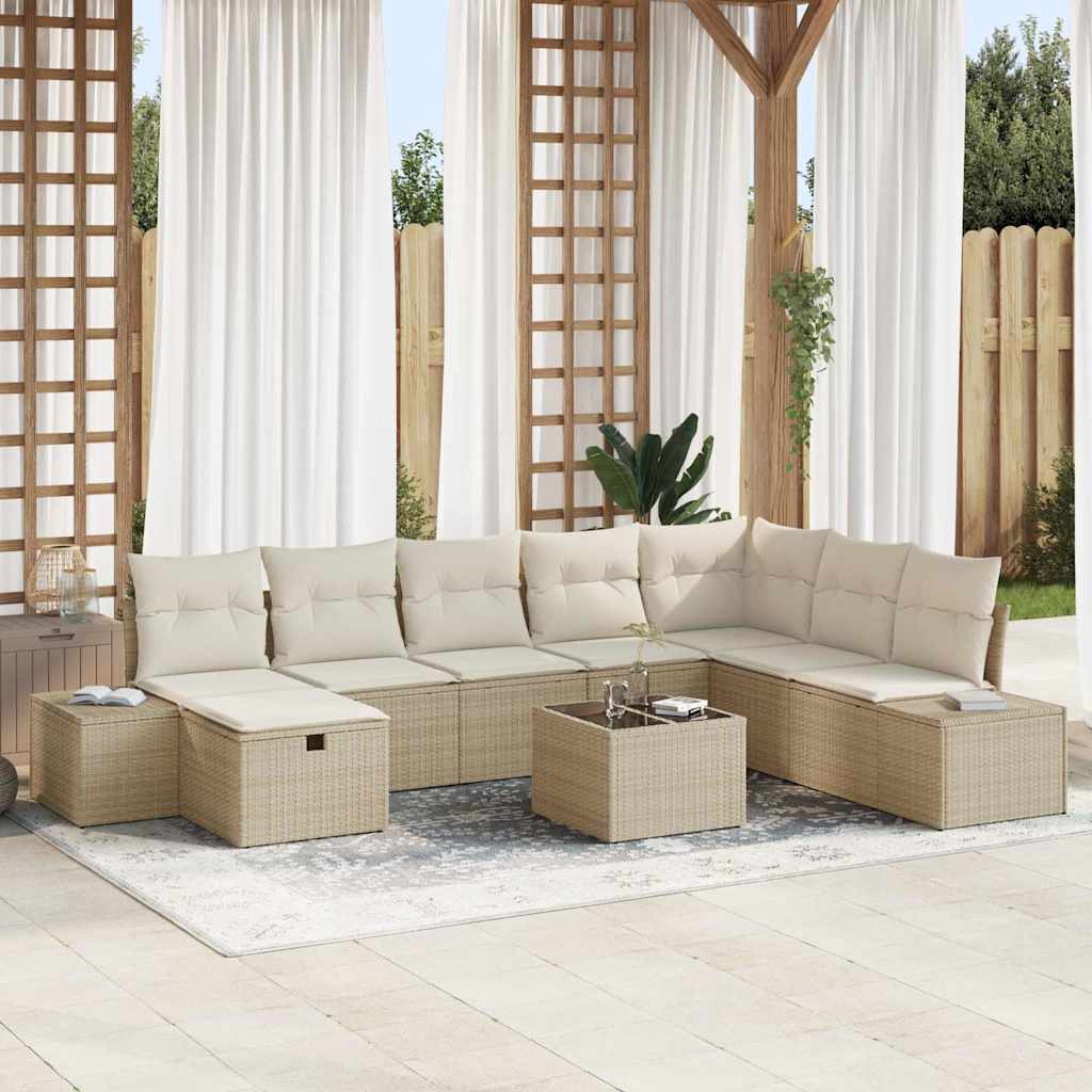 Set divani da giardino 9 pezzi con cuscini beige in polyrattan 3360772