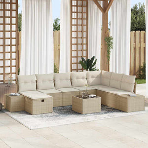 Set divani da giardino 9 pezzi con cuscini beige in polyrattan 3360772