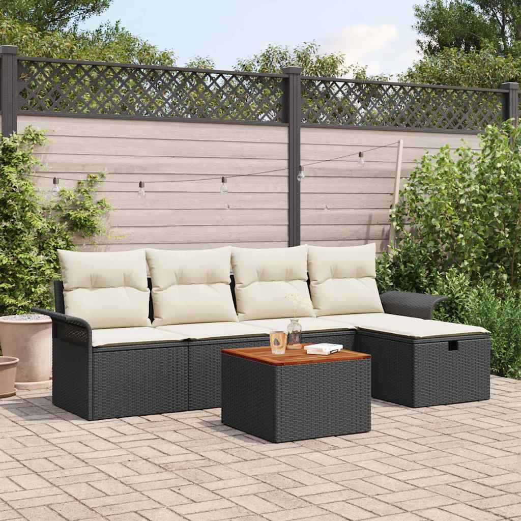 Set Divano da Giardino 6 Pezzi con Cuscini Rattan Polyrattan Nero 3360778
