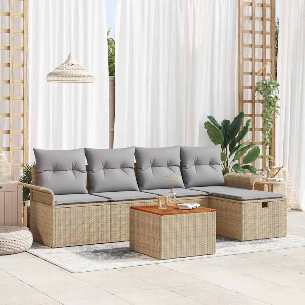 Set da giardino  in 6 pezzi con cuscini beige in rattan sintetico 3360780