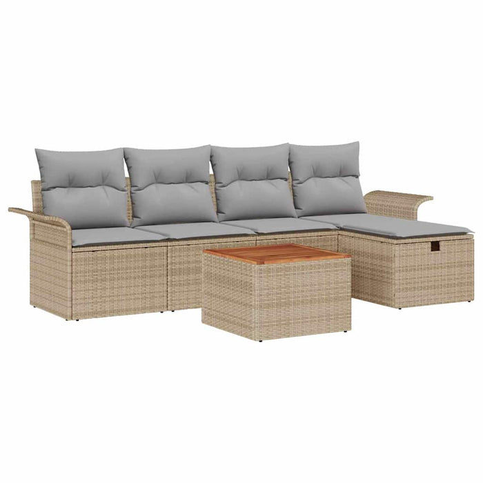 Set da giardino  in 6 pezzi con cuscini beige in rattan sintetico 3360780