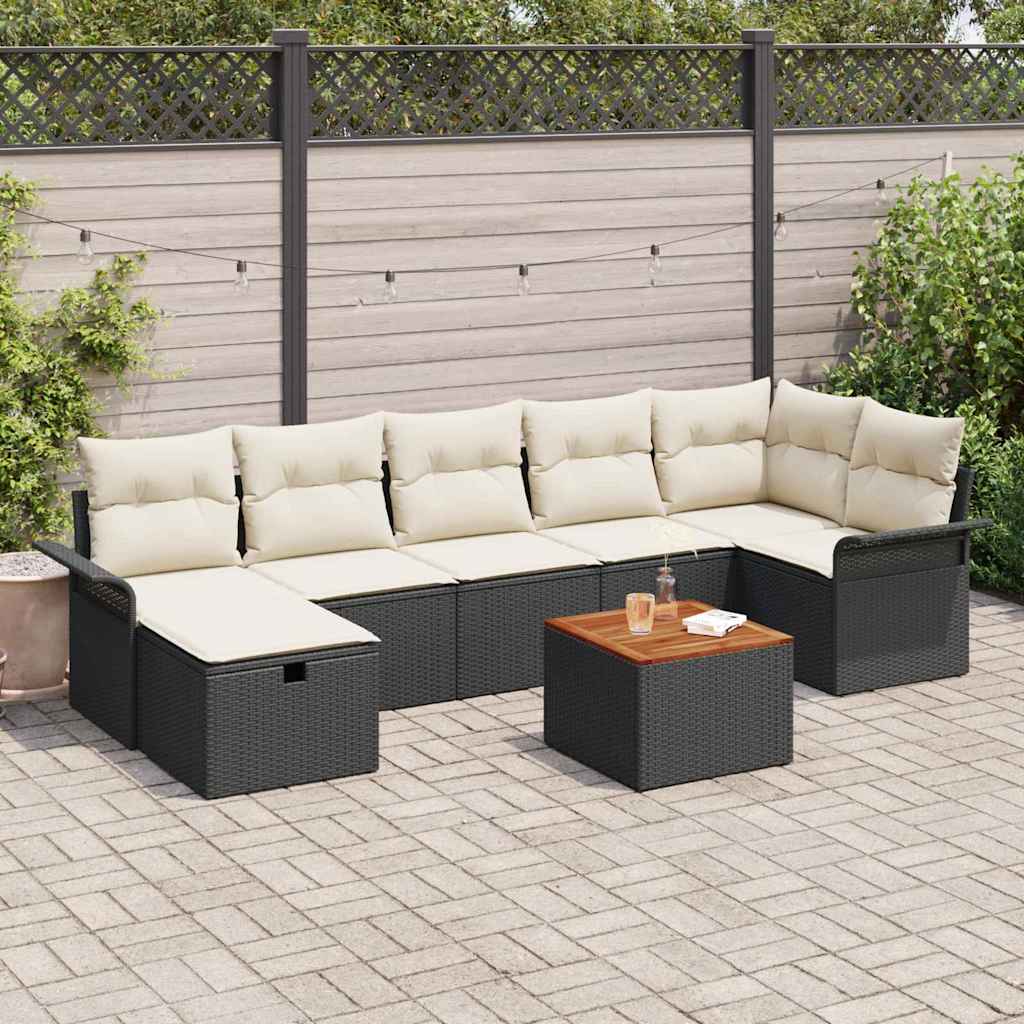 Set di Sofà da Giardino da 8 Pezzi  con Cuscini Nero Polyrattan 3360792