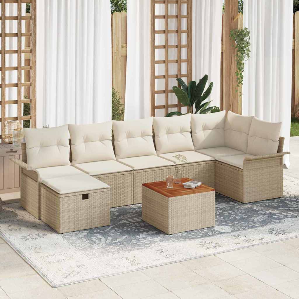 Set di Sofà da Giardino 8 Pezzi con Cuscini Beige Rattan Polimerico 3360795