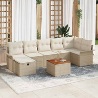 Set di Sofà da Giardino 8 Pezzi con Cuscini Beige Rattan Polimerico 3360795