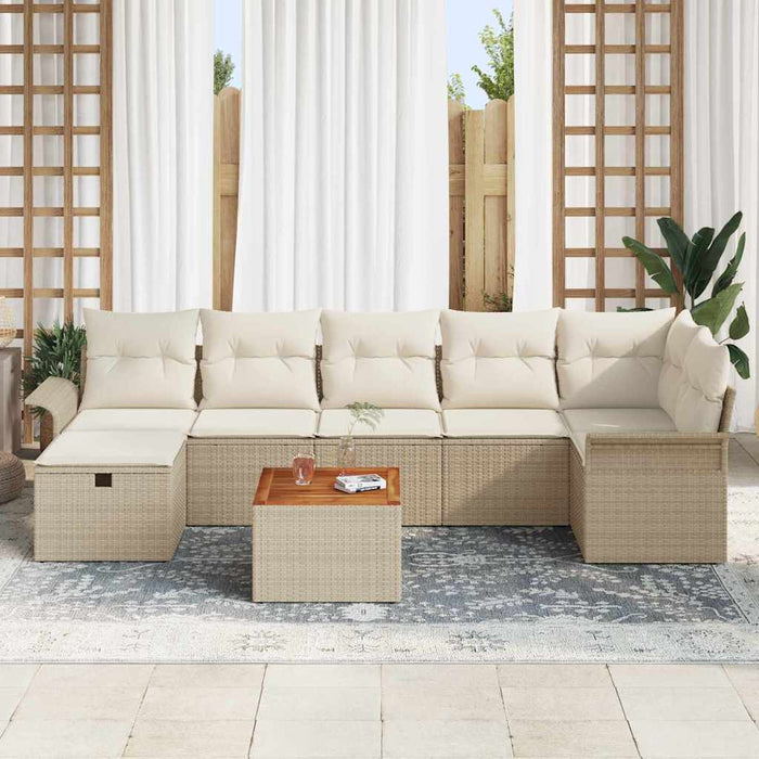 Set di Sofà da Giardino 8 Pezzi con Cuscini Beige Rattan Polimerico 3360795