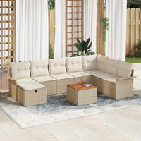 Set Divano da Giardino da 9 Pezzi con Cuscini in Rattan Poliestere Beige 3360802