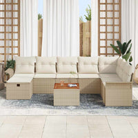 Set Divano da Giardino da 9 Pezzi con Cuscini in Rattan Poliestere Beige 3360802