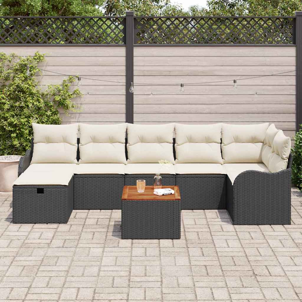 vidaXL Set Divano da Giardino con cuscino 8 pcs Nero Poly Rattan