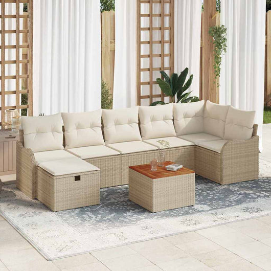 vidaXL Set Divano da Giardino con cuscino 8 pcs Beige Poly Rattan