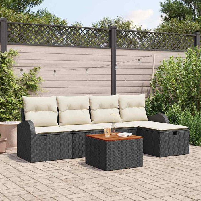 Set Divano Giardino  6 Pezzi con Cuscini Nero Polyrattan 3360834