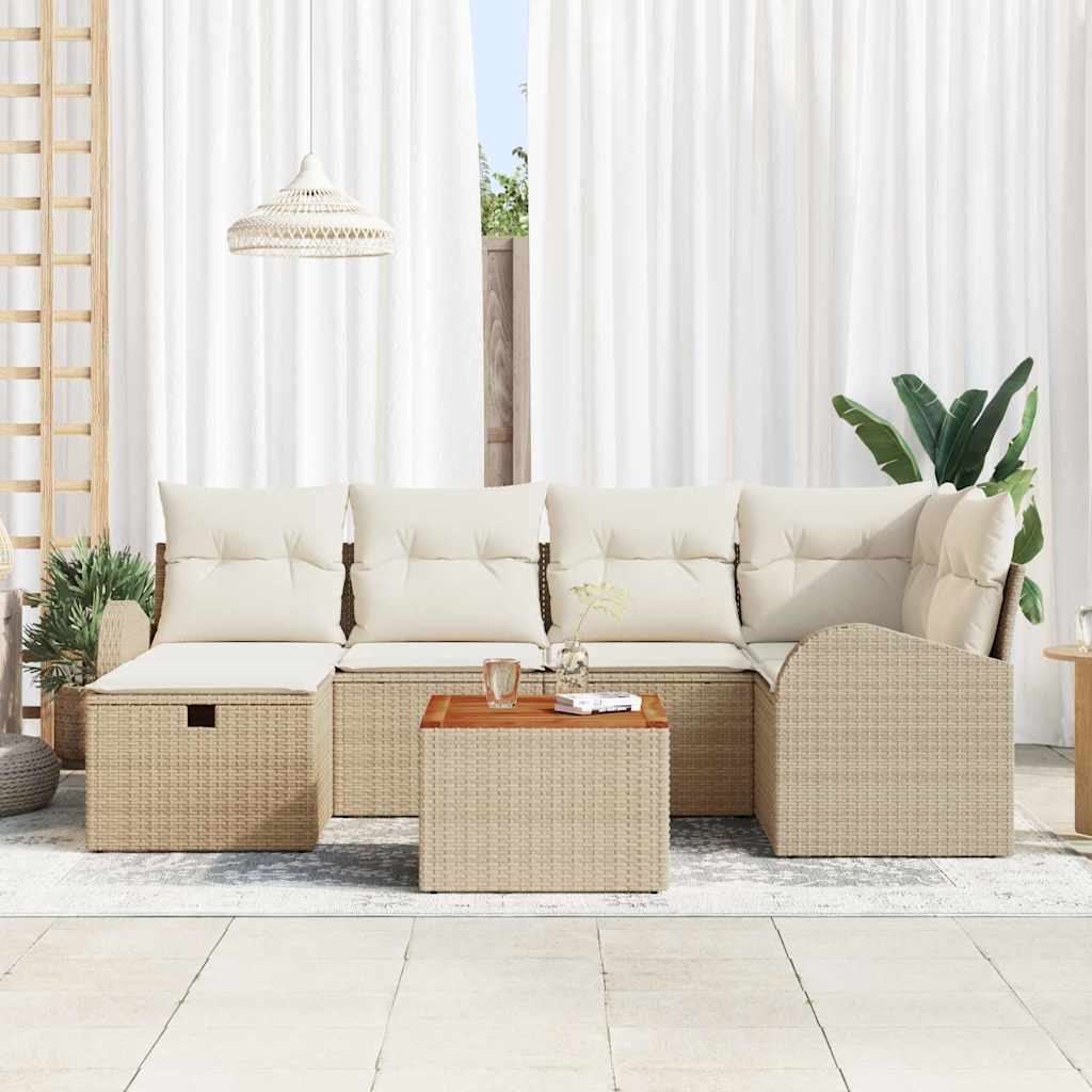 Set Divano da Giardino  7 Pezzi con Cuscini, Beige, in Rattan Sintetico 3360844
