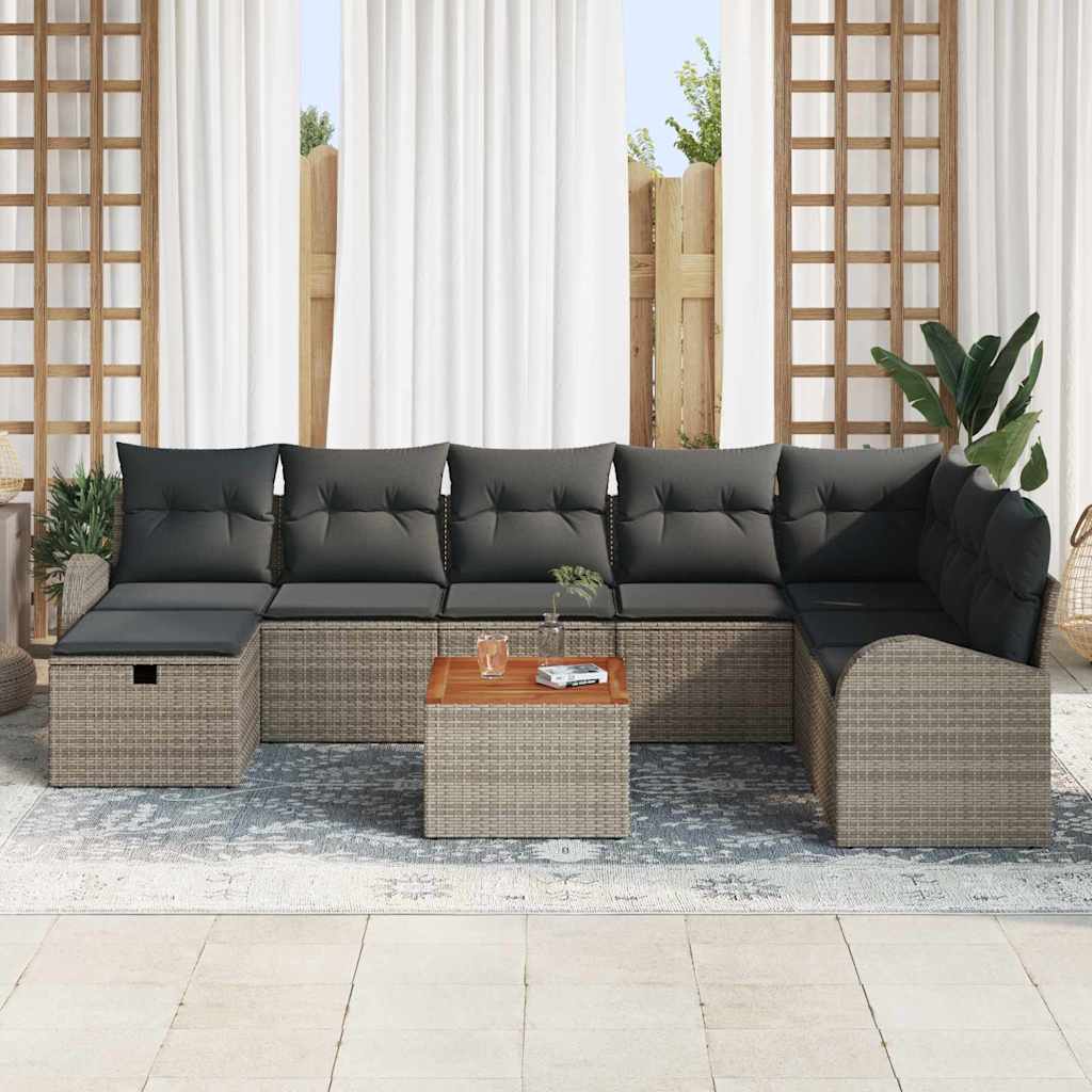 Set di divani da giardino a 9 pezzi con cuscini Grigio Polyrattan 3360856