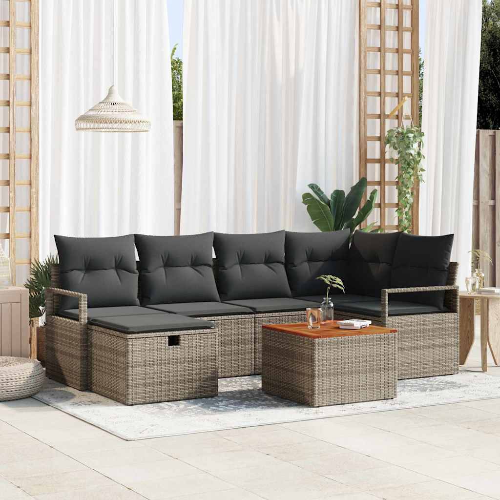 Set divano da giardino  7 pezzi con cuscini grigi in polyrattan 3360870