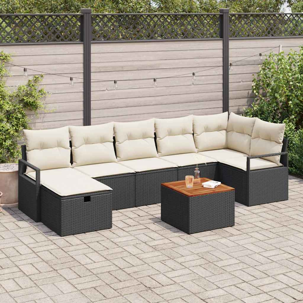Set di Divani da Giardino 8 Pezzi con Cuscini Nero Polyrattan 3360876