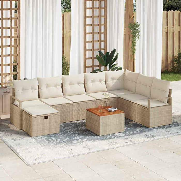 Set di divani da giardino 9 pezzi con cuscini beige polirattan 3360886