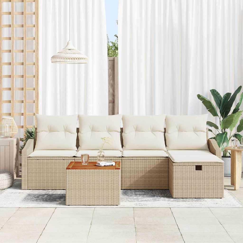 Set Divano da Giardino con cuscino 6 pcs Beige Poly Rattan 3360893