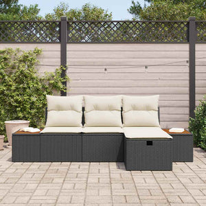 Set Divano da Giardino con cuscino 4 pz-Sofa da Giardino-Divanetto da esterno Nero polyrattan 310719