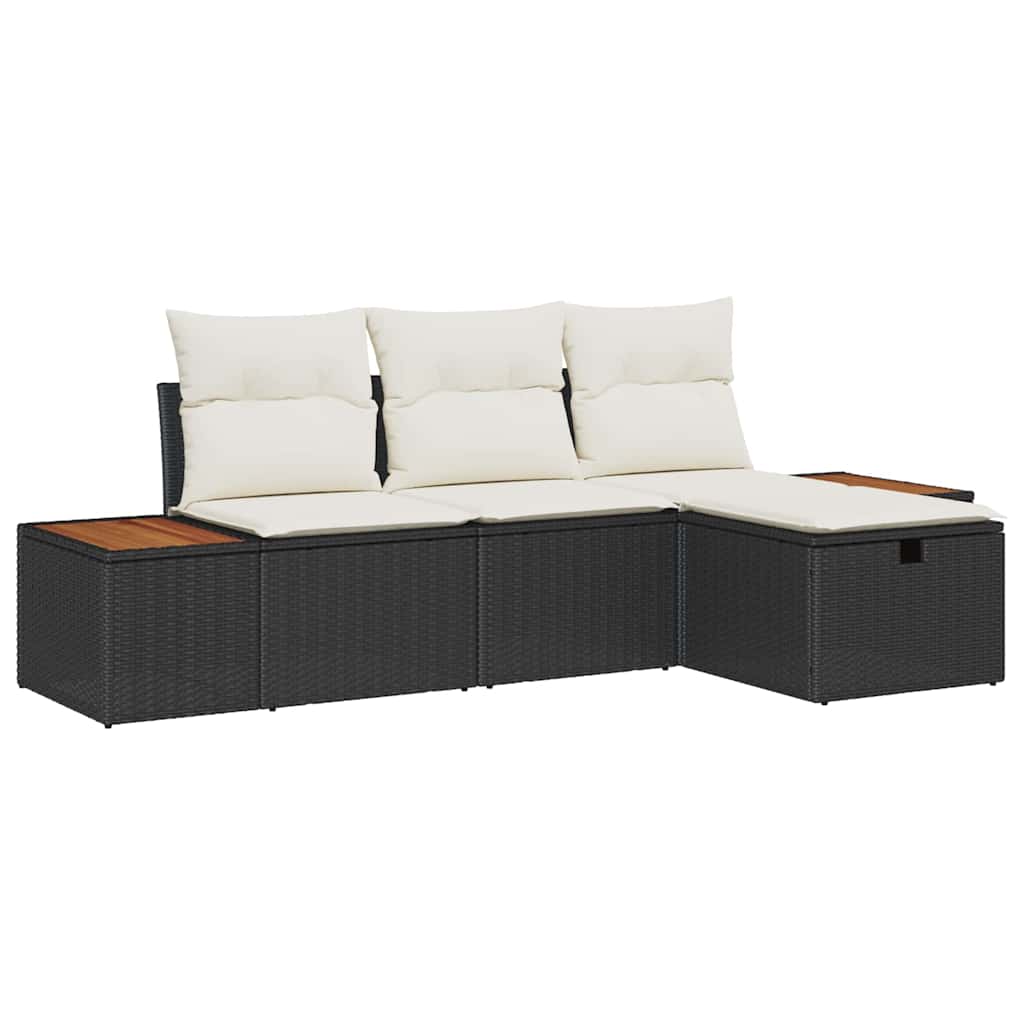 Set Divano da Giardino con cuscino 4 pz-Sofa da Giardino-Divanetto da esterno Nero polyrattan 310719