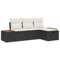 Set Divano da Giardino con cuscino 4 pz-Sofa da Giardino-Divanetto da esterno Nero polyrattan 310719