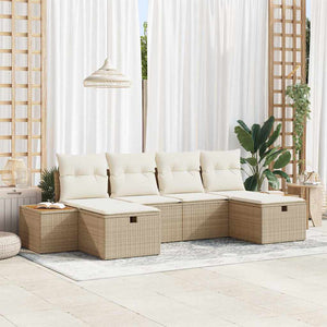 Set Divano da Giardino  6 Pezzi con Cuscini Beige Polyrattan 3360985