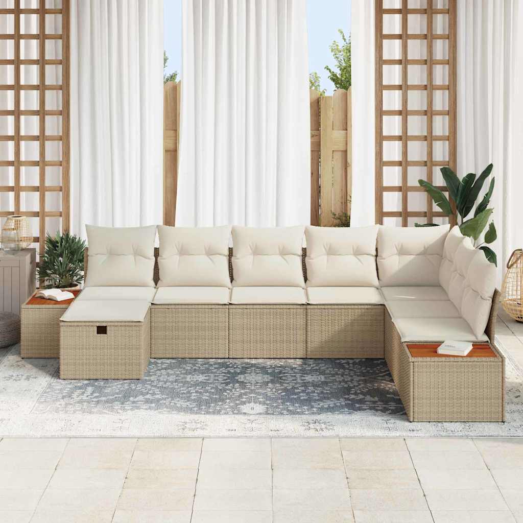 Set Divano da Giardino  8 Pezzi con Cuscini Beige Polyrattan 3360990