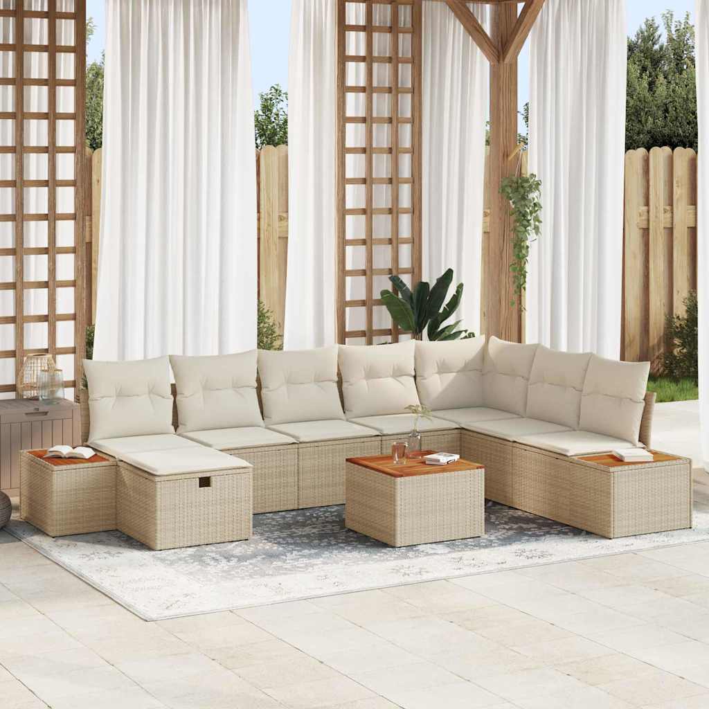 Set da giardino in 9 pezzi con cuscini beige in polyrattan 3360995