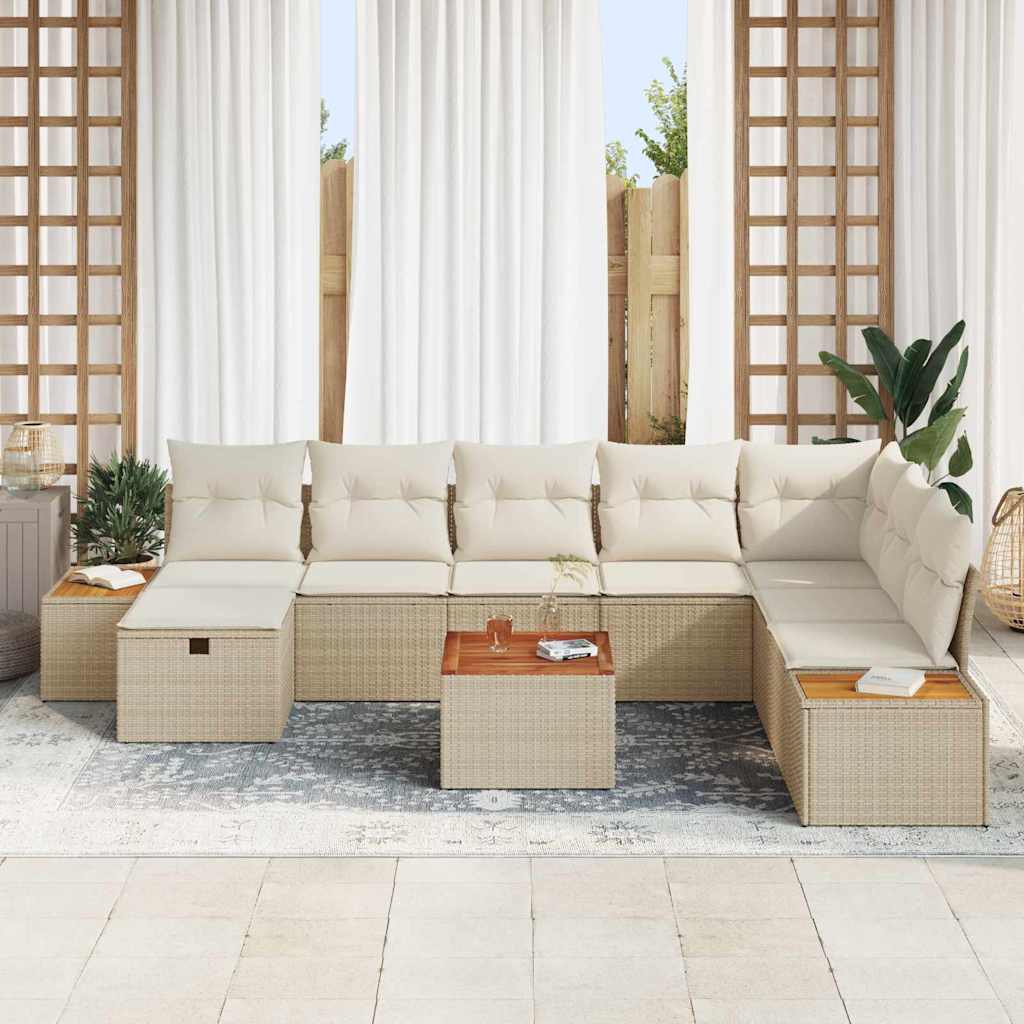 Set da giardino in 9 pezzi con cuscini beige in polyrattan 3360995