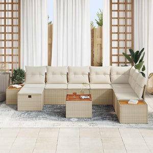 Set da giardino in 9 pezzi con cuscini beige in polyrattan 3360995