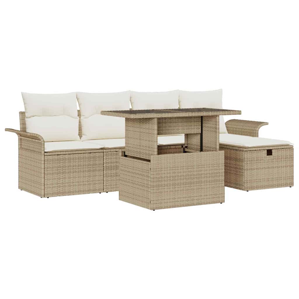 Set di Divani da Giardino  6 Pezzi con Cuscini Beige Rattan Poliestere 3361000