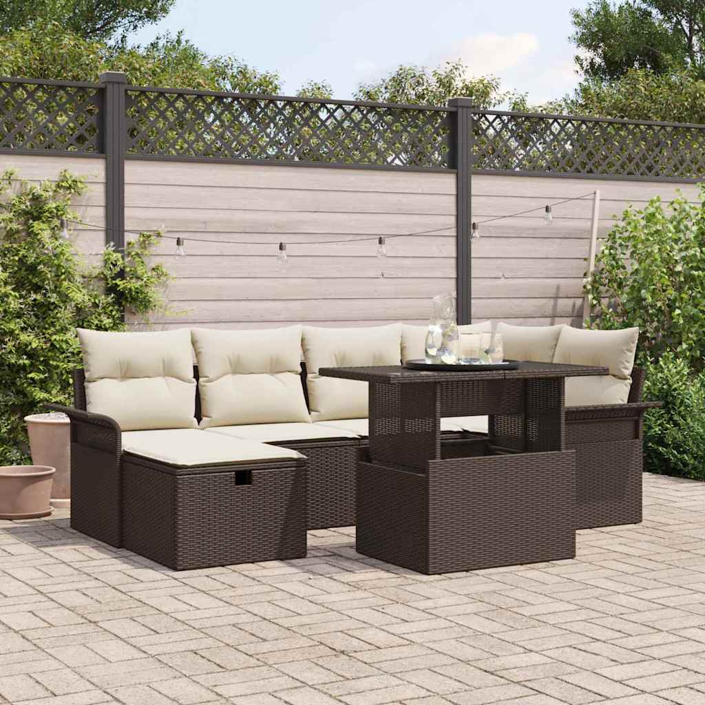 Set Divano da Giardino da 7 Pezzi con Cuscini in Polyrattan Marrone 3361007