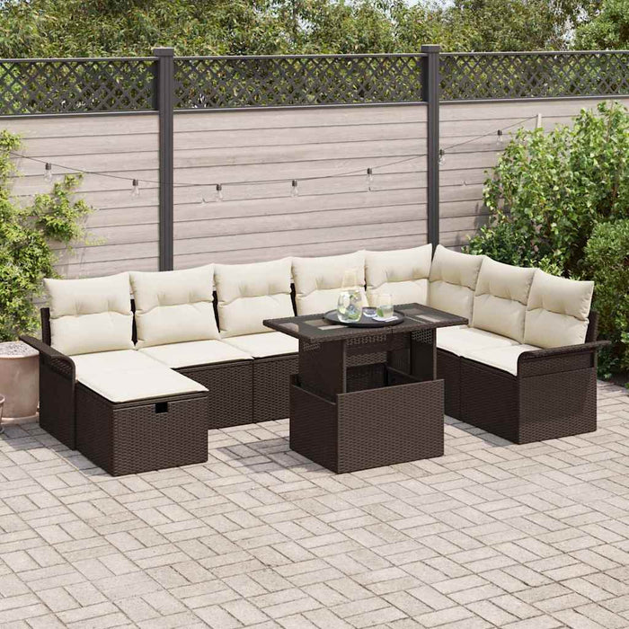 Set di Sofà da Giardino da 9 Pezzi con Cuscini in Rattan Polimerico Marrone 3361027