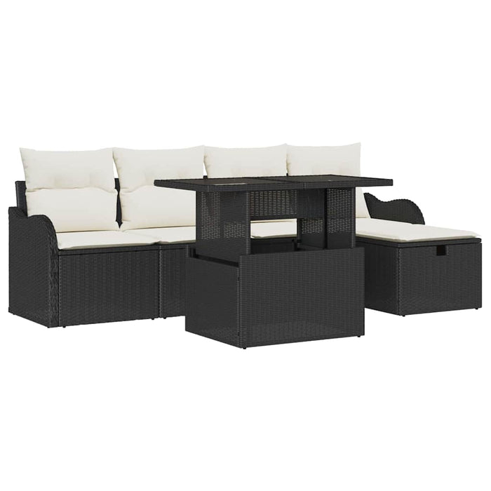 vidaXL Set Divano da Giardino con cuscino 6 pcs Nero Poly Rattan