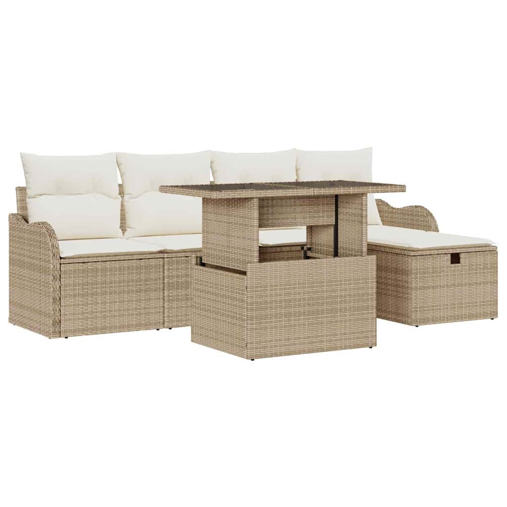 vidaXL Set Divano da Giardino con cuscino 6 pcs Beige Poly Rattan