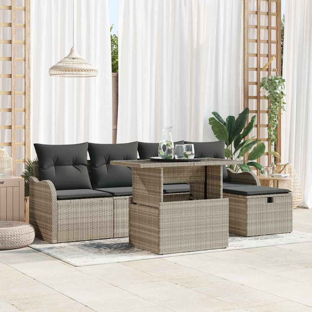 Set di Divani da Giardino  da 6 Pezzi con Cuscini Grigio Chiaro Rattan Sintetico 3361041