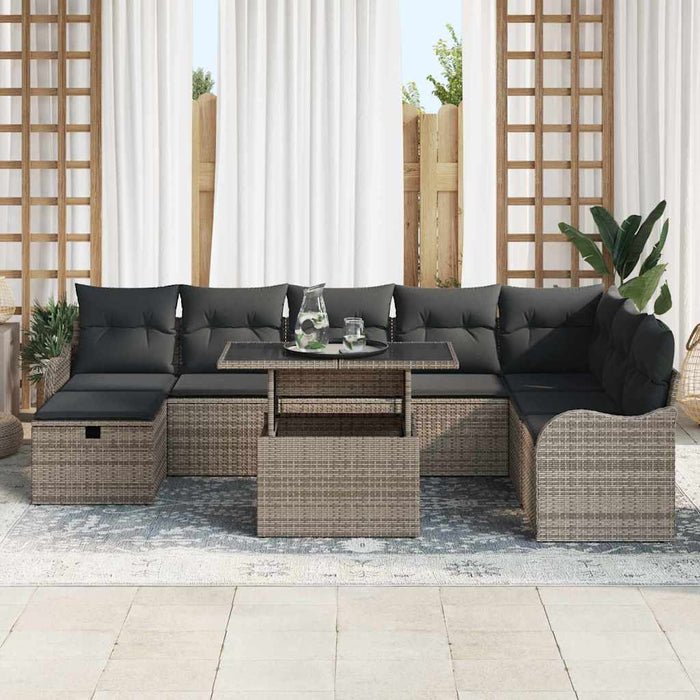 vidaXL Set Divano da Giardino con cuscino 9 pcs Grigio Poly Rattan