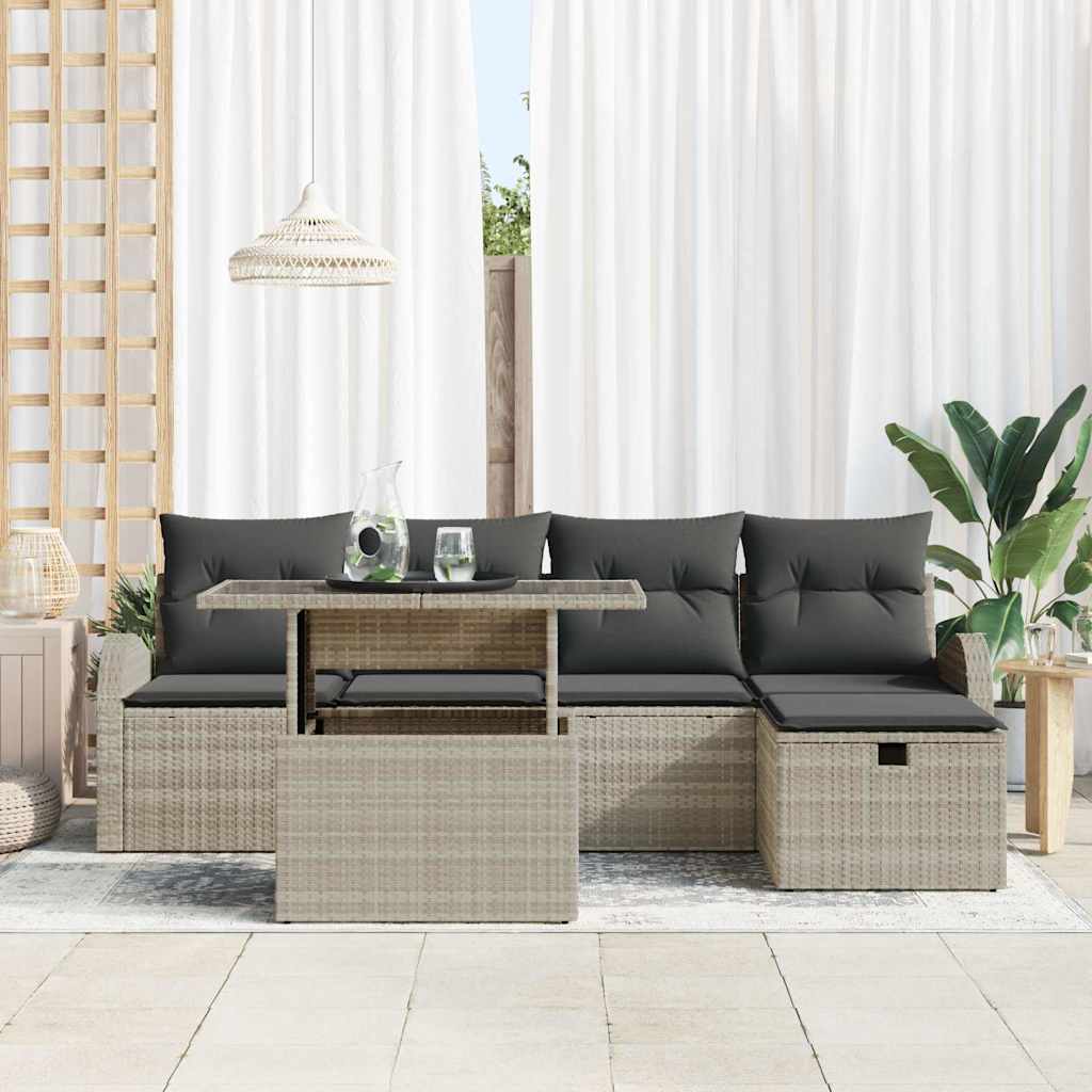 Set Giardino 6 Pezzi  con Cuscini Grigio Chiaro in Polyrattan 3361081