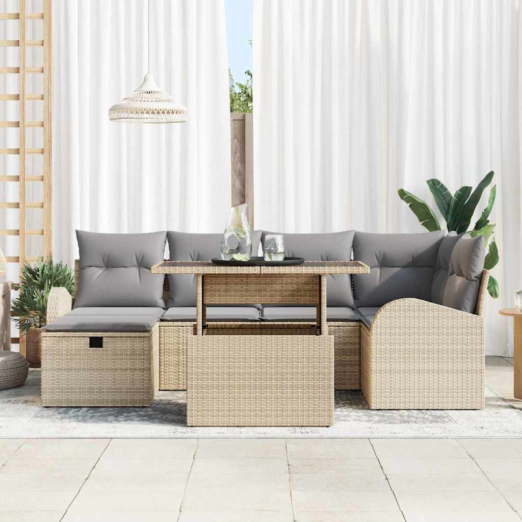Set Divano da Giardino 7 Pezzi con Cuscini Beige Polyrattan 3361089